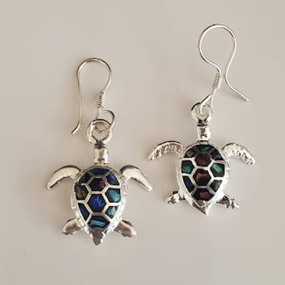 Set Of Opalite Sea Turtle Pendant & Drop Earrings Silver Plated 3-Piece Set NWOT - Picture 2 of 4